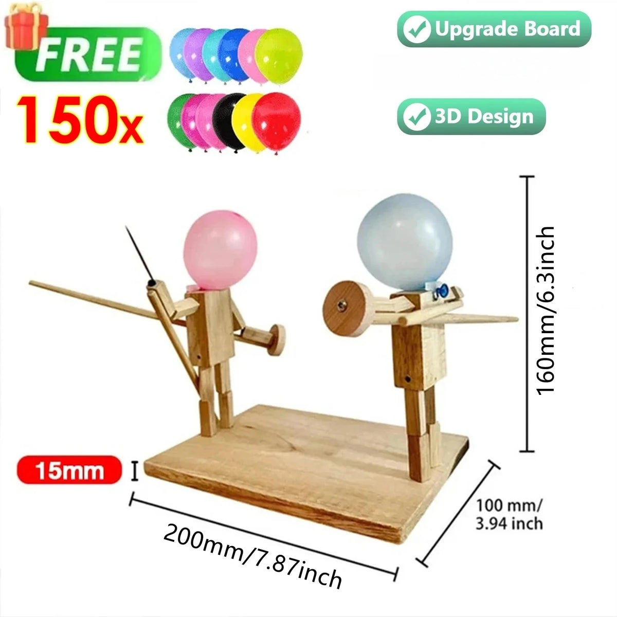 Balloon Bamboo Man Battle Handmade Wooden Fencing Puppets Wooden Bots Battle Game Two-Player Fast-Paced Balloon Battle Game