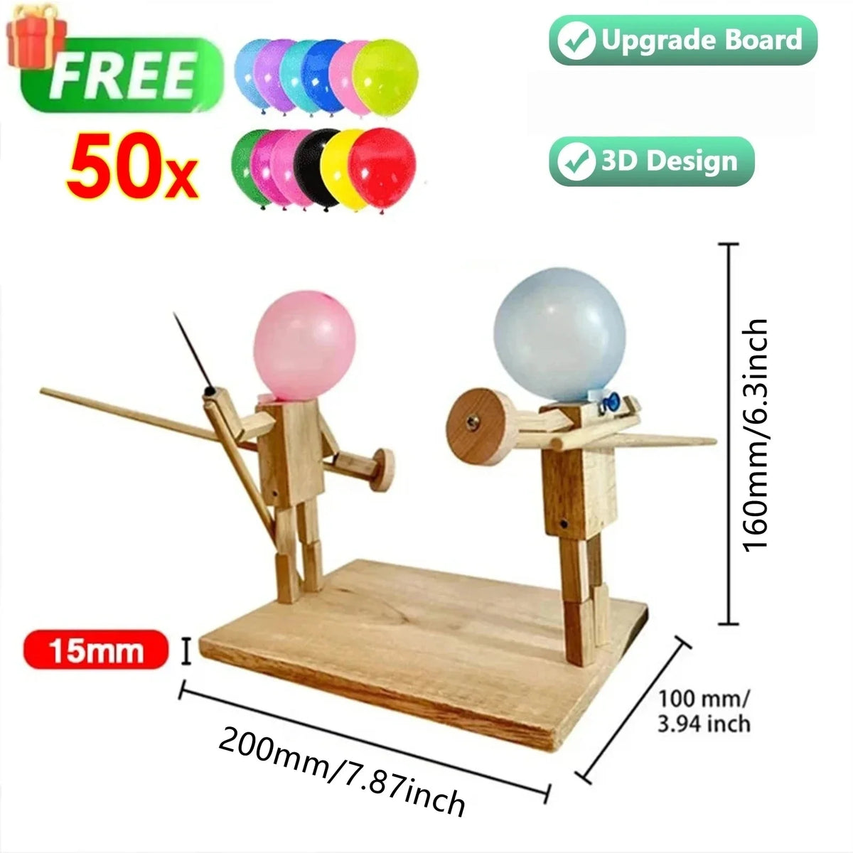 Balloon Bamboo Man Battle Handmade Wooden Fencing Puppets Wooden Bots Battle Game Two-Player Fast-Paced Balloon Battle Game