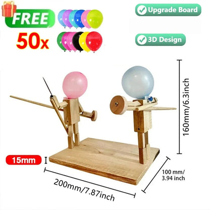 Balloon Bamboo Man Battle Handmade Wooden Fencing Puppets Wooden Bots Battle Game Two-Player Fast-Paced Balloon Battle Game