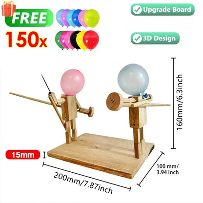 Balloon Bamboo Man Battle Handmade Wooden Fencing Puppets Wooden Bots Battle Game Two-Player Fast-Paced Balloon Battle Game