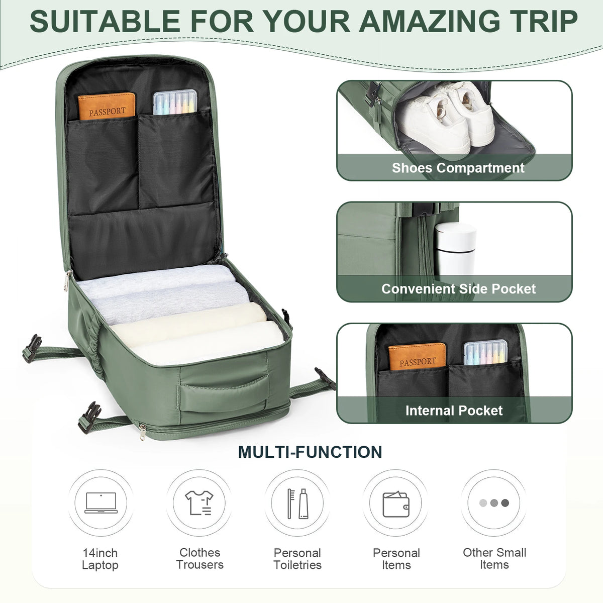 40×30×20 cm Travel Backpack | Personal Item Cabin Bag for Ryanair & EasyJet