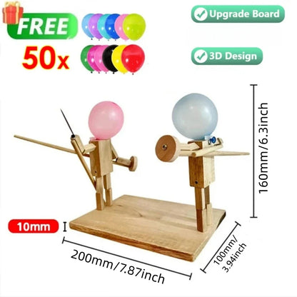 Balloon Bamboo Man Battle Handmade Wooden Fencing Puppets Wooden Bots Battle Game Two-Player Fast-Paced Balloon Battle Game