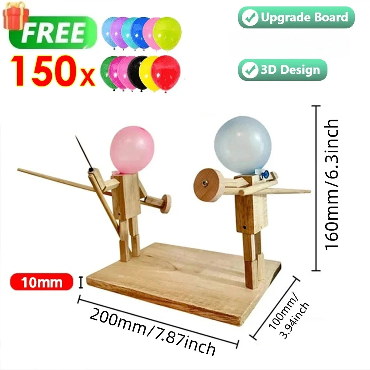 Balloon Bamboo Man Battle Handmade Wooden Fencing Puppets Wooden Bots Battle Game Two-Player Fast-Paced Balloon Battle Game